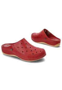 Bordowe Klapki Pollonus Wygodne Skórzane Buty Damskie. Okazja: na co dzień. Kolor: czerwony. Materiał: skóra. Styl: casual, klasyczny #6