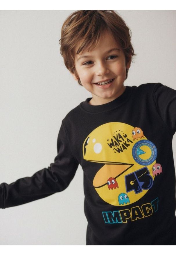 Sinsay - Bawełniana koszulka z nadrukiem Pacman - czarny. Kolor: czarny. Materiał: bawełna. Wzór: nadruk