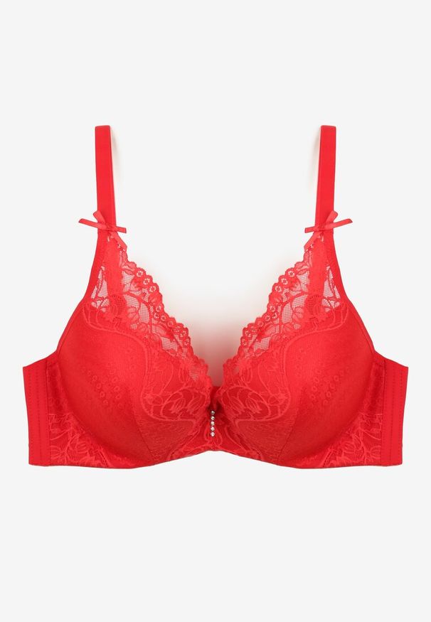 Renee - Czerwony Biustonosz Full Cup z Koronką i Uroczymi Kokardkami Geminna. Kolor: czerwony. Materiał: koronka. Wzór: koronka
