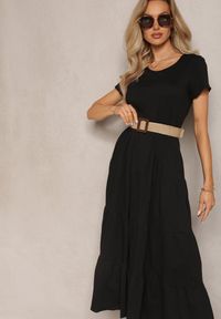 Renee - Czarna Rozkloszowana Sukienka Maxi z Bawełny Sanjees. Okazja: na co dzień. Kolor: czarny. Materiał: bawełna. Typ sukienki: proste. Styl: casual. Długość: maxi #3