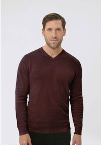 Volcano - Sweter z dekoltem w serek S-KLARO. Okazja: na co dzień, do pracy. Typ kołnierza: dekolt w serek. Materiał: dzianina, bawełna, materiał. Długość rękawa: długi rękaw. Długość: długie. Wzór: gładki. Styl: klasyczny, casual, elegancki #1