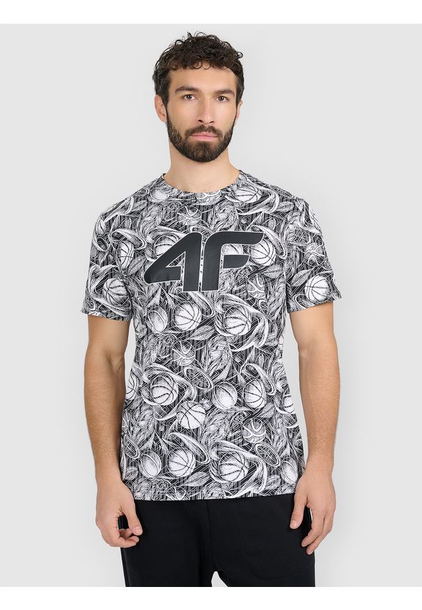 4f - 4F T-shirt regular z nadrukiem męski - czarny XL. Okazja: na co dzień. Kolor: czarny. Materiał: dzianina, bawełna, materiał. Wzór: nadruk. Styl: casual