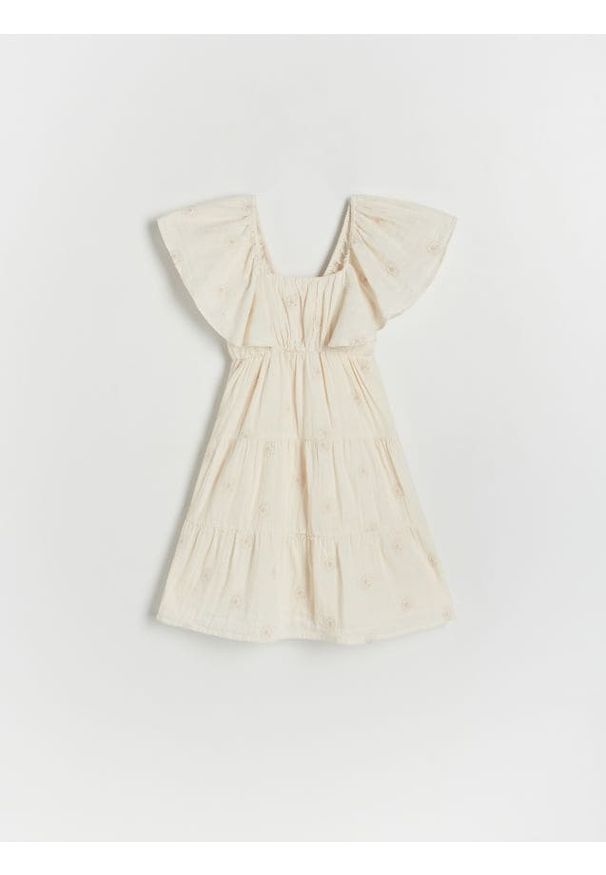 Reserved - Muślinowa sukienka z haftem - złamana biel. Materiał: bawełna. Wzór: haft