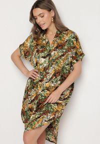 Born2be - Zielona Pudełkowa Sukienka z Wiskozy w Dekoltem w Serek Rinalissa. Okazja: na co dzień. Typ kołnierza: dekolt w serek. Kolor: zielony. Materiał: wiskoza. Długość rękawa: krótki rękaw. Styl: klasyczny, casual, elegancki #6