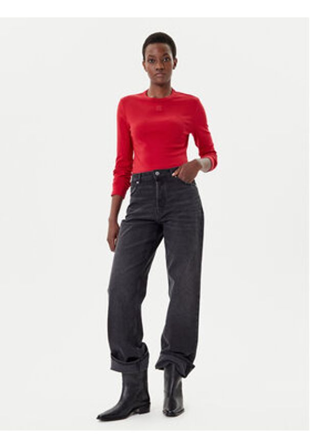 Hugo - HUGO Bluzka Dafilomena_3 50518378 Czerwony Slim Fit. Kolor: czerwony. Materiał: bawełna