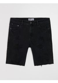 Sinsay - Szorty jeansowe z ozdobnymi rozcięciami - czarny. Kolor: czarny. Materiał: jeans