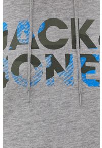 Jack & Jones Bluza męska kolor szary z kapturem z nadrukiem. Okazja: na co dzień. Typ kołnierza: kaptur. Kolor: szary. Materiał: dzianina. Wzór: nadruk. Styl: casual #5