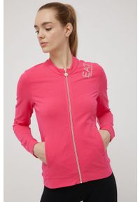 EA7 Emporio Armani bluza damska kolor fioletowy z nadrukiem. Okazja: na co dzień. Kolor: fioletowy. Materiał: dzianina. Wzór: nadruk. Styl: casual
