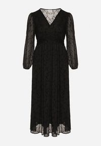 Born2be - Czarna Siateczkowa Sukienka o Rozkloszowanym Kroju z Motywem Roślinnym Fezora. Okazja: na co dzień. Kolekcja: plus size. Kolor: czarny. Materiał: poliester. Typ sukienki: rozkloszowane, proste, dla puszystych. Styl: casual, klasyczny #4