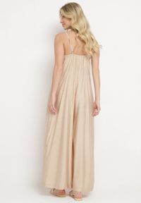 Born2be - Beżowy Kombinezon na Ramiączkach z Szerokimi Nogawkami Antonnia. Okazja: na spacer. Kolor: beżowy. Długość rękawa: na ramiączkach. Długość: długie #5