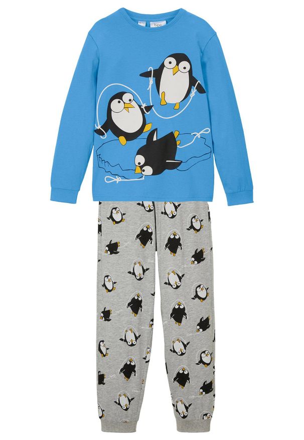 bonprix - Piżama z miękkiej bawełny organicznej (2 części),. Kolor: niebieski. Materiał: bawełna. Wzór: nadruk, aplikacja