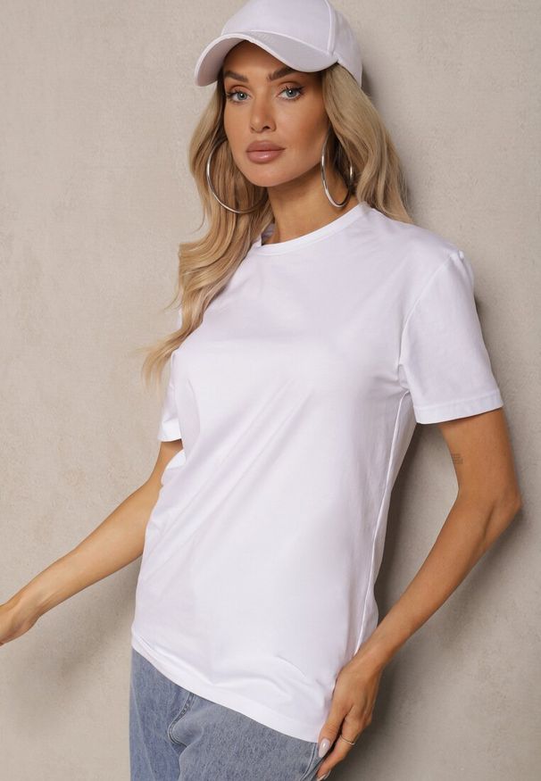 Renee - Biała Klasyczna Gładka Koszulka z Bawełny Detima. Kolor: biały. Materiał: bawełna. Wzór: gładki. Styl: klasyczny
