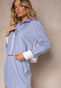 Renee - Niebieski Komplet Koszula z Guzikami Spódnica z Gumką w Talii Tiamarita. Kolor: niebieski. Materiał: tkanina #1