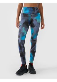 4f - 4F Legginsy treningowe z wysokim stanem damskie - multikolor S. Stan: podwyższony. Kolor: wielokolorowy. Materiał: dzianina, włókno, syntetyk, materiał, elastan. Wzór: gładki, nadruk, ze splotem. Sport: fitness