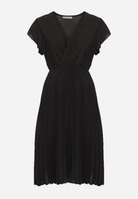 Born2be - Czarna Rozkloszowana Sukienka Midi z Kopertową Górą i Plisowanym Dołem Alissu. Kolor: czarny. Typ sukienki: kopertowe. Styl: klasyczny, elegancki. Długość: midi #5