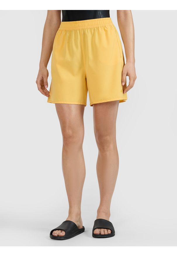 4f - 4F Spodenki plażowe damskie - żółte XS. Okazja: na plażę. Kolor: żółty. Materiał: guma, elastan, syntetyk, materiał. Długość: krótkie. Sezon: lato. Styl: casual, wakacyjny