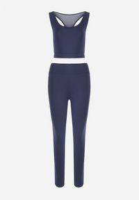 Born2be - Granatowy Komplet Sportowy 3-częściowy Bluza Legginsy i Top Fika. Kolor: niebieski. Sport: turystyka piesza #3