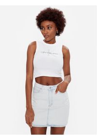 Calvin Klein Jeans Top J20J221521 Biały Slim Fit. Kolor: biały. Materiał: bawełna