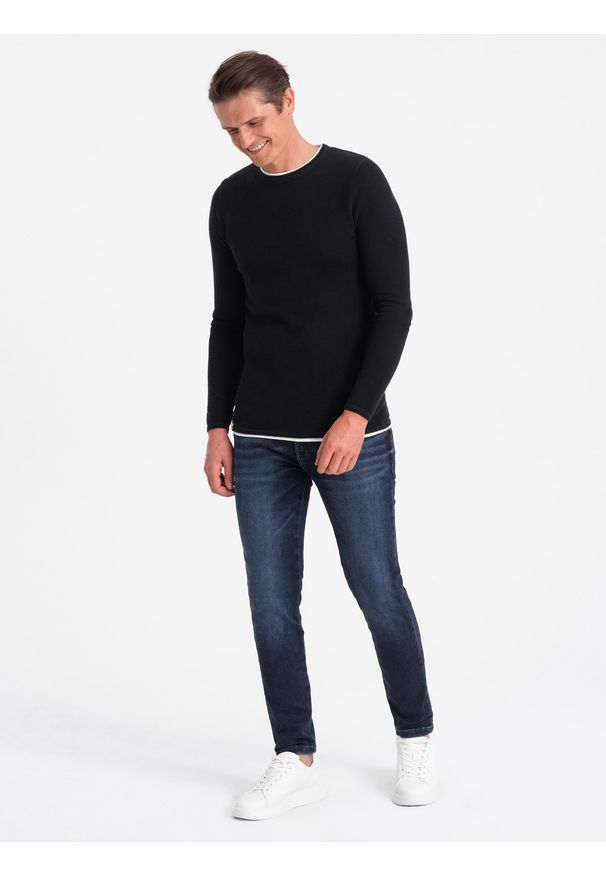 Ombre Clothing - Bawełniany sweter męski z okrągłym dekoltem - czarny V1 OM-SWSW-0103 - XXL. Kolor: czarny. Materiał: bawełna. Styl: klasyczny