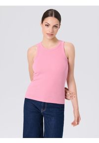 Sinsay - Prążkowany top z bawełny - różowy. Kolor: różowy. Materiał: bawełna, prążkowany #1