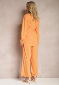 Renee - Pomarańczowy Komplet Bluzka i Spodnie z Prostymi Nogawkami i Gumką Daeirassa. Kolor: pomarańczowy