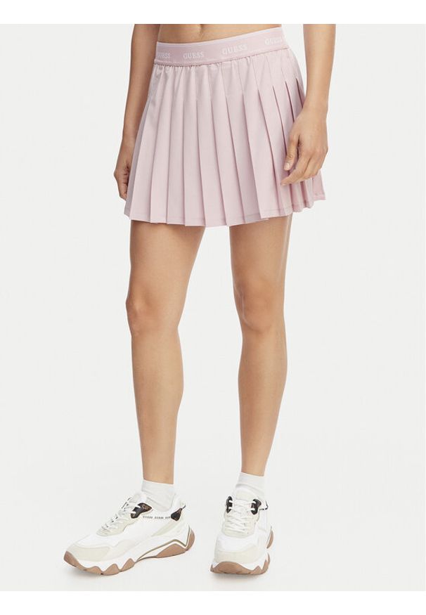 Guess Spódnica plisowana V6GD11 W1802 Różowy jasny Regular Fit. Kolor: różowy. Materiał: syntetyk