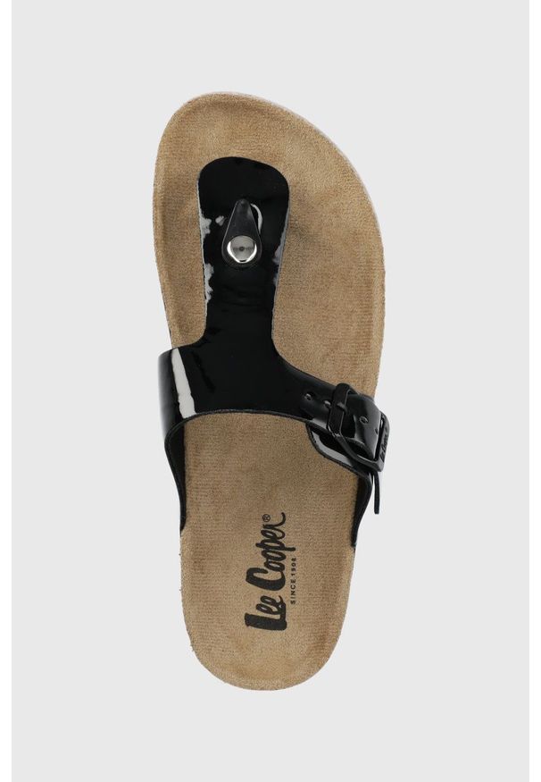 Lee Cooper japonki damskie kolor czarny na płaskim obcasie. Kolor: czarny. Materiał: materiał. Wzór: gładki. Obcas: na obcasie. Wysokość obcasa: niski