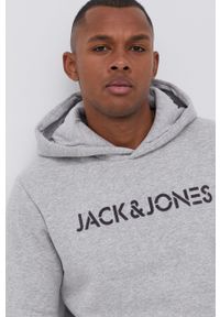 Jack & Jones Bluza męska kolor szary z kapturem gładka. Okazja: na co dzień. Typ kołnierza: kaptur. Kolor: szary. Materiał: dzianina. Wzór: gładki. Styl: casual #2