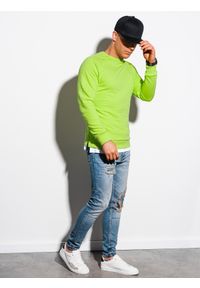 Ombre Clothing - Bluza męska bez kaptura B1217 - zielona - XXL. Typ kołnierza: bez kaptura. Kolor: zielony. Materiał: bawełna, poliester #3