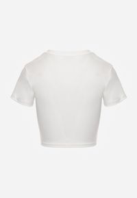 Born2be - Biały Krótki T-shirt w Stylu Basic z Minimalistycznym Nadrukiem Orithana. Okazja: na co dzień. Kolor: biały. Materiał: jeans. Długość: krótkie. Wzór: nadruk. Styl: sportowy, casual #4