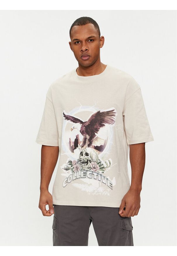 Jack & Jones - Jack&Jones T-Shirt Rush Skull 12216298 Beżowy Relaxed Fit. Kolor: beżowy. Materiał: bawełna
