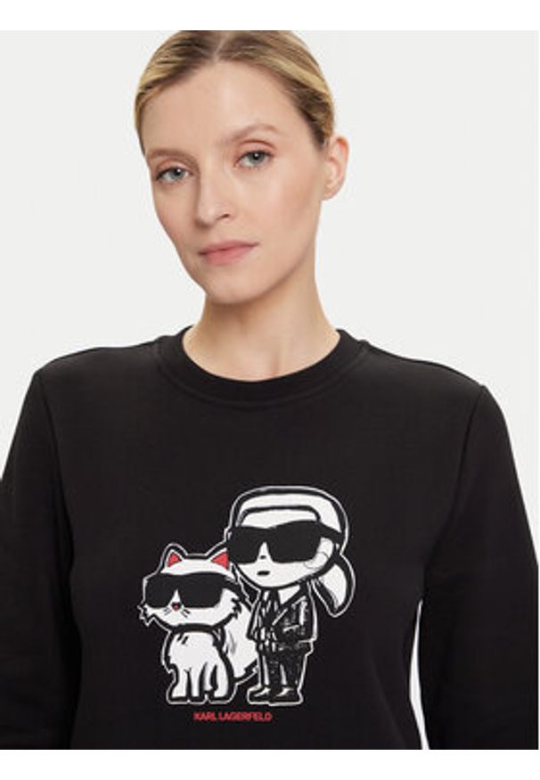 Karl Lagerfeld - KARL LAGERFELD Bluza A4W20045 Czarny Regular Fit. Typ kołnierza: dekolt w karo. Kolor: czarny. Materiał: bawełna