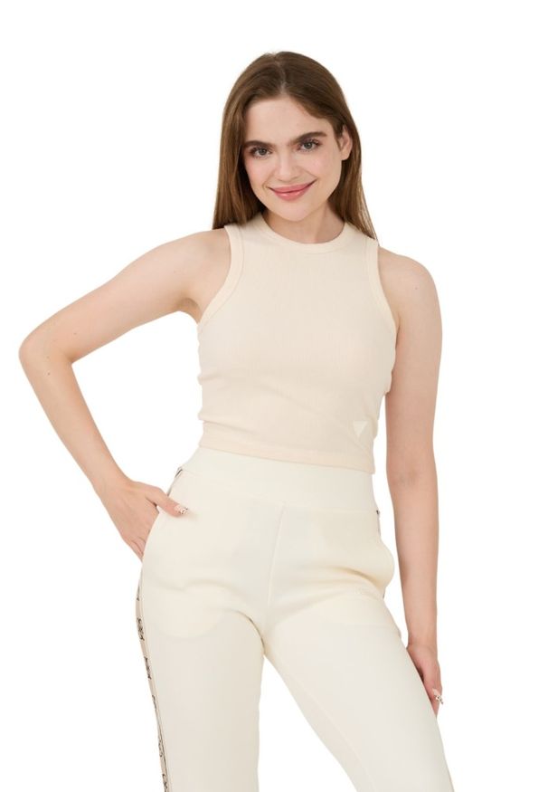 Guess - GUESS Beżowy damski top Edie Tank, Rozmiar S. Kolor: beżowy