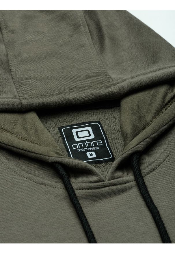 Ombre Clothing - Bluza męska z kapturem B1075 - khaki - XXL. Typ kołnierza: kaptur. Kolor: brązowy. Materiał: bawełna, poliester. Wzór: aplikacja