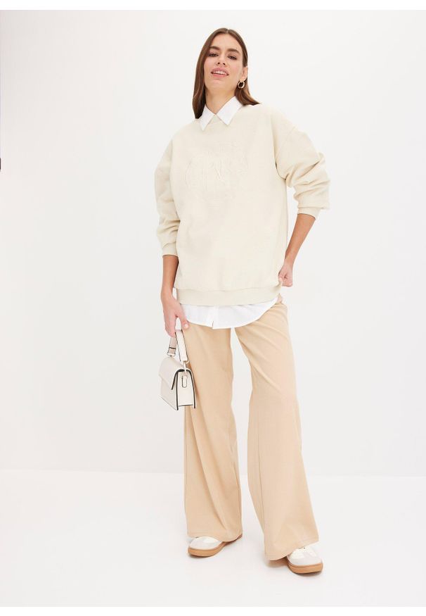 bonprix - Koszula oversize z bawełny, rękawy 3/4. Kolor: biały. Materiał: bawełna