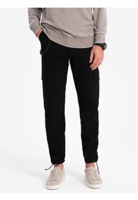 Ombre Clothing - Spodnie męskie z kieszeniami cargo i ściągaczem na dole nogawki - czarne V5 OM-PACG-0189 - XXL. Kolor: czarny. Materiał: bawełna, elastan #1