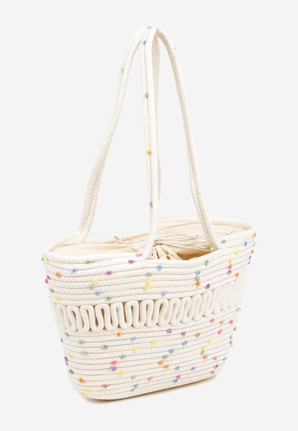 Born2be - Beżowa Bawełniana Torebka z Geometrycznym Wzorem Galenria. Kolor: beżowy. Wzór: geometria. Styl: elegancki, casual