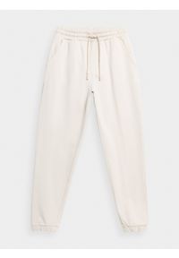 4f - Spodnie dresowe z bawełny organicznej damskie. Kolor: kremowy. Materiał: dresówka, bawełna #2
