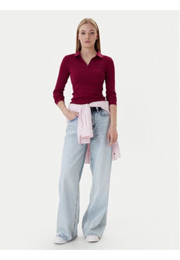Tommy Jeans Bluzka Essential DW0DW21933 Bordowy Slim Fit. Kolor: czerwony. Materiał: bawełna
