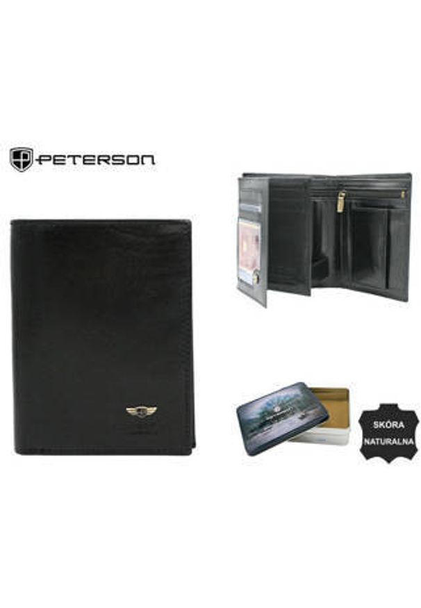 Peterson - Portfel skórzany PETERSON PTN 22308-VT czarny. Kolor: czarny. Materiał: skóra