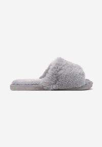 Born2be - Szare Kapcie Lineanor. Okazja: na co dzień. Nosek buta: otwarty. Zapięcie: bez zapięcia. Kolor: szary. Materiał: futro. Wzór: aplikacja. Styl: casual, elegancki
