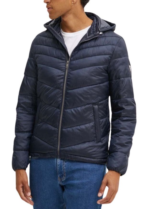 Guess - GUESS Granatowa męska kurtka z kapturem Super Light Puffa Jacket, Rozmiar XXL. Typ kołnierza: kaptur. Kolor: niebieski. Styl: elegancki