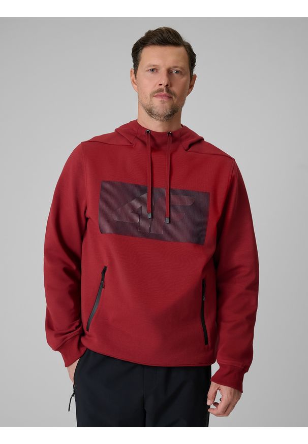 4f - 4F Bluza dresowa regular z kapturem męska - czerwona M. Okazja: na co dzień. Typ kołnierza: kaptur. Kolor: czerwony. Materiał: dresówka. Wzór: gładki. Styl: casual