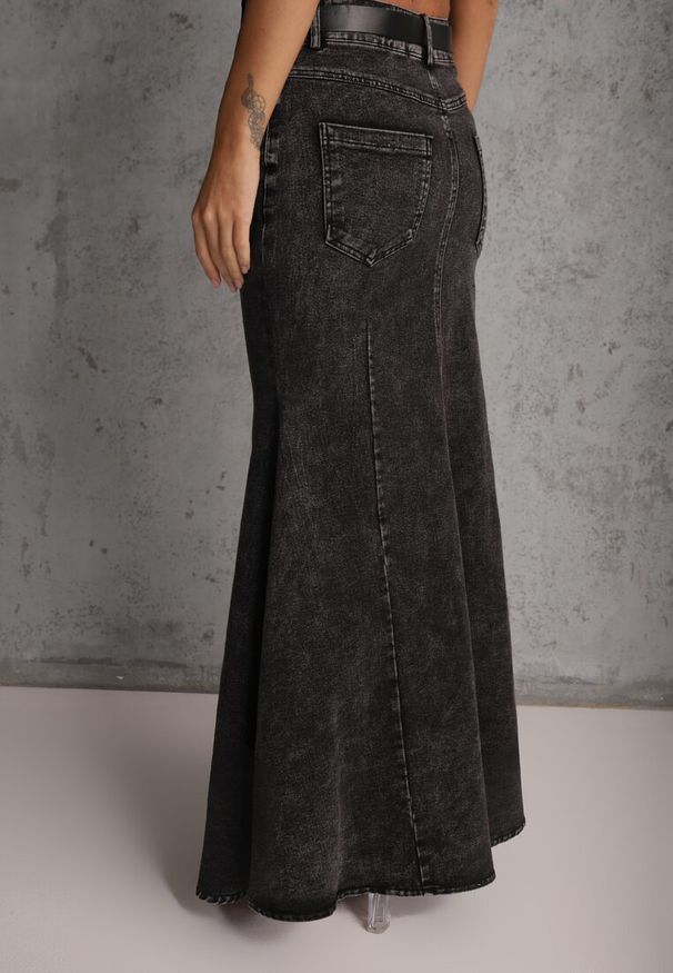 Renee - Czarna Spódnica Syrenka z Bawełny Jeansowa High Waist z Paskiem Appala. Okazja: na co dzień. Stan: podwyższony. Kolor: czarny. Materiał: jeans, bawełna. Styl: elegancki, casual