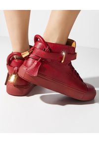 BUSCEMI - Czerwone skórzane sneakersy 100MM. Nosek buta: okrągły. Kolor: czerwony. Materiał: skóra. Wzór: aplikacja #7