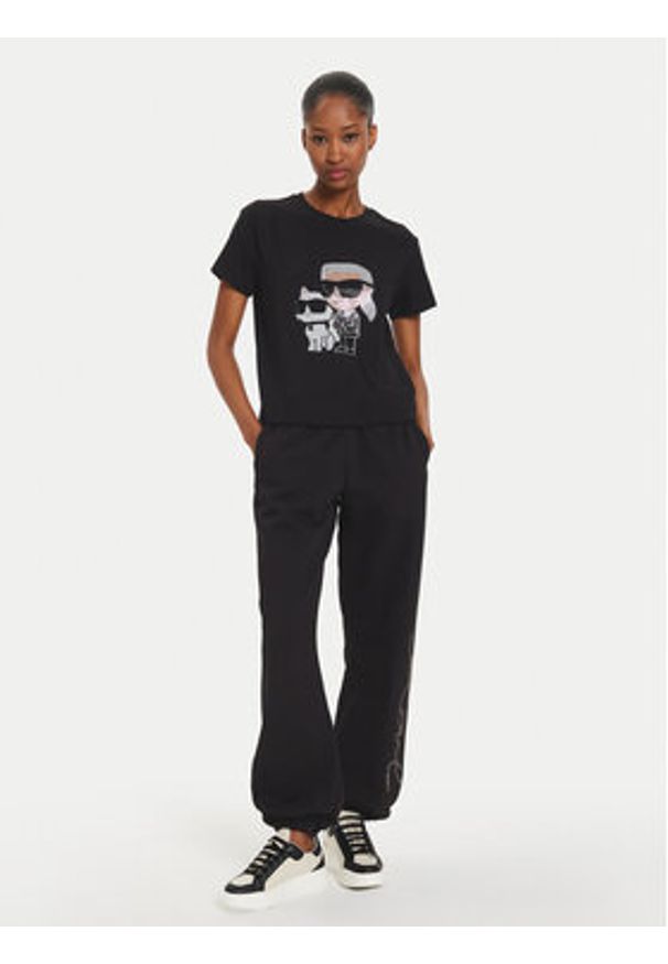 Karl Lagerfeld - KARL LAGERFELD T-Shirt Ikonik 2.0 230W1772 Czarny Regular Fit. Typ kołnierza: dekolt w karo. Kolor: czarny. Materiał: bawełna