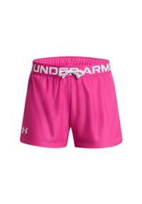 Spodenki sportowe dziewczęce Under Armour Play Up Solid Shorts - różowe. Kolor: różowy. Materiał: dzianina, materiał, poliester. Wzór: kolorowy, napisy