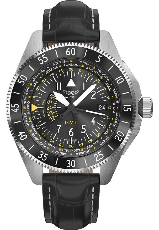 AVIATOR - Zegarek Aviator Zegarek męski Aviator V.1.37.0.307.4 czarny. Kolor: czarny