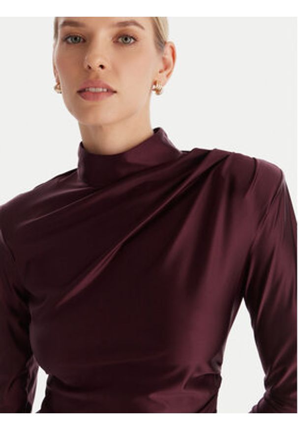 ACCESS FASHION Sukienka koktajlowa 54-3037-170 Bordowy Slim Fit. Kolor: czerwony. Materiał: syntetyk. Styl: wizytowy