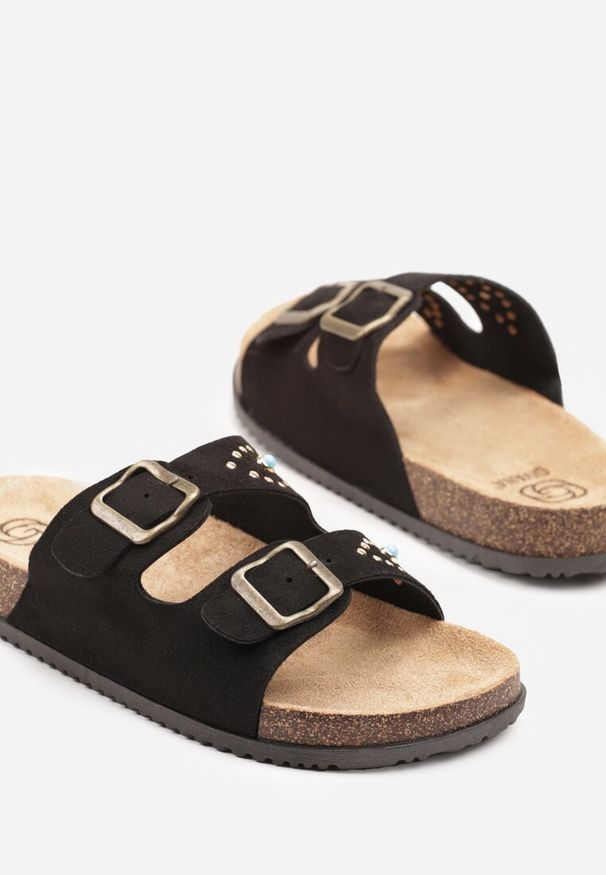 Born2be - Czarne Klapki z Ozdobnymi Klamrami Filistra. Okazja: na co dzień. Kolor: czarny. Styl: elegancki, casual
